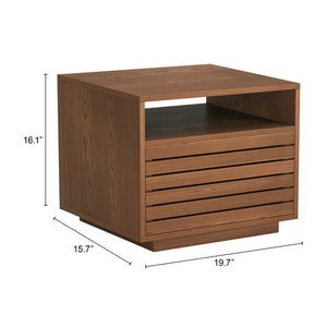 16" Walnut Wood One Drawer Nightstand