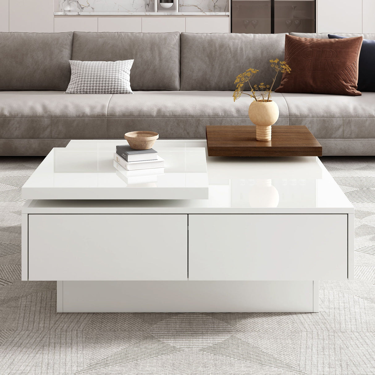 Movable Square Top Coffee Table With 4 Hidden Storage Drawers by Couch.com