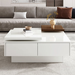 Movable Square Top Coffee Table With 4 Hidden Storage Drawers by Couch.com