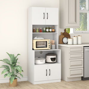 66 Inch Kitchen Pantry Cabinet with Charging Station and Adjustable Shelves for Dining Room-White