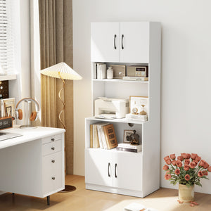 66 Inch Kitchen Pantry Cabinet with Charging Station and Adjustable Shelves for Dining Room-White