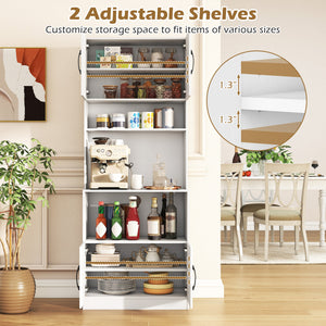 66 Inch Kitchen Pantry Cabinet with Charging Station and Adjustable Shelves for Dining Room-White