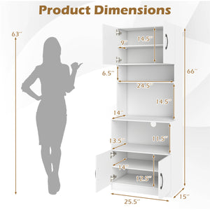 66 Inch Kitchen Pantry Cabinet with Charging Station and Adjustable Shelves for Dining Room-White