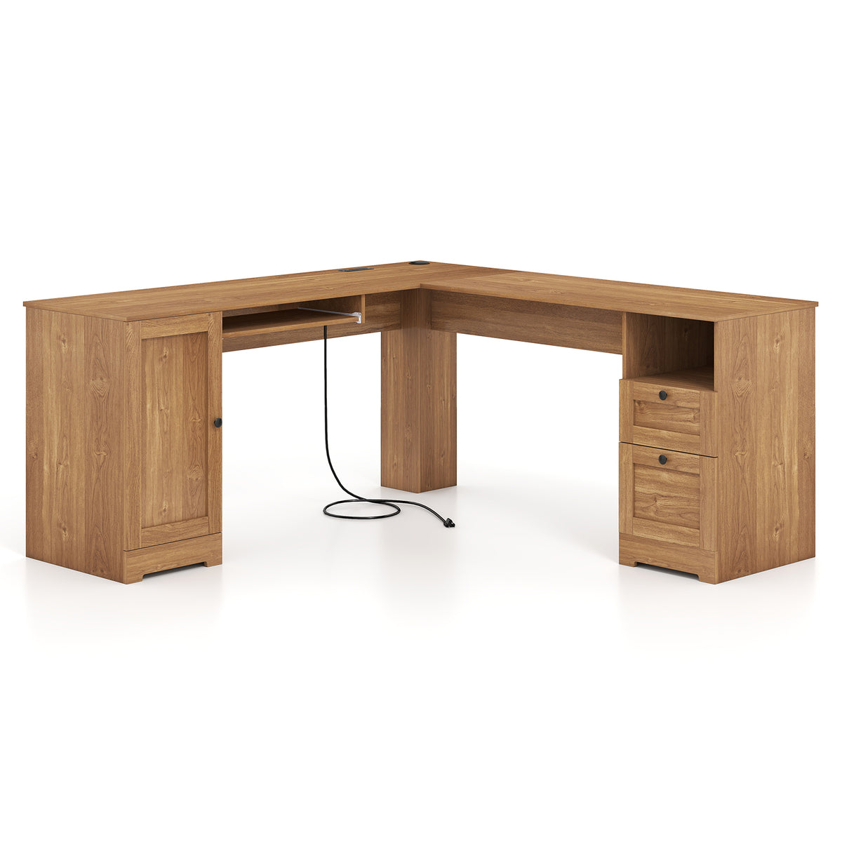 66 Inch L-Shaped Computer Desk-Oak