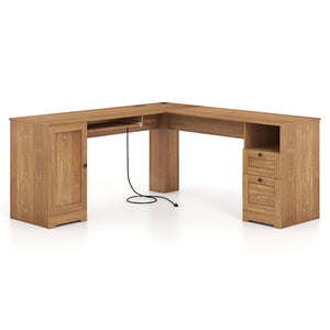 66 Inch L-Shaped Computer Desk-Oak