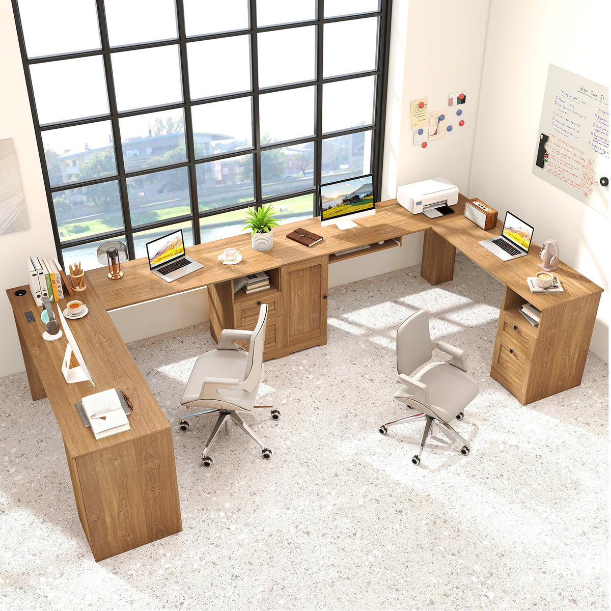 66 Inch L-Shaped Computer Desk-Oak