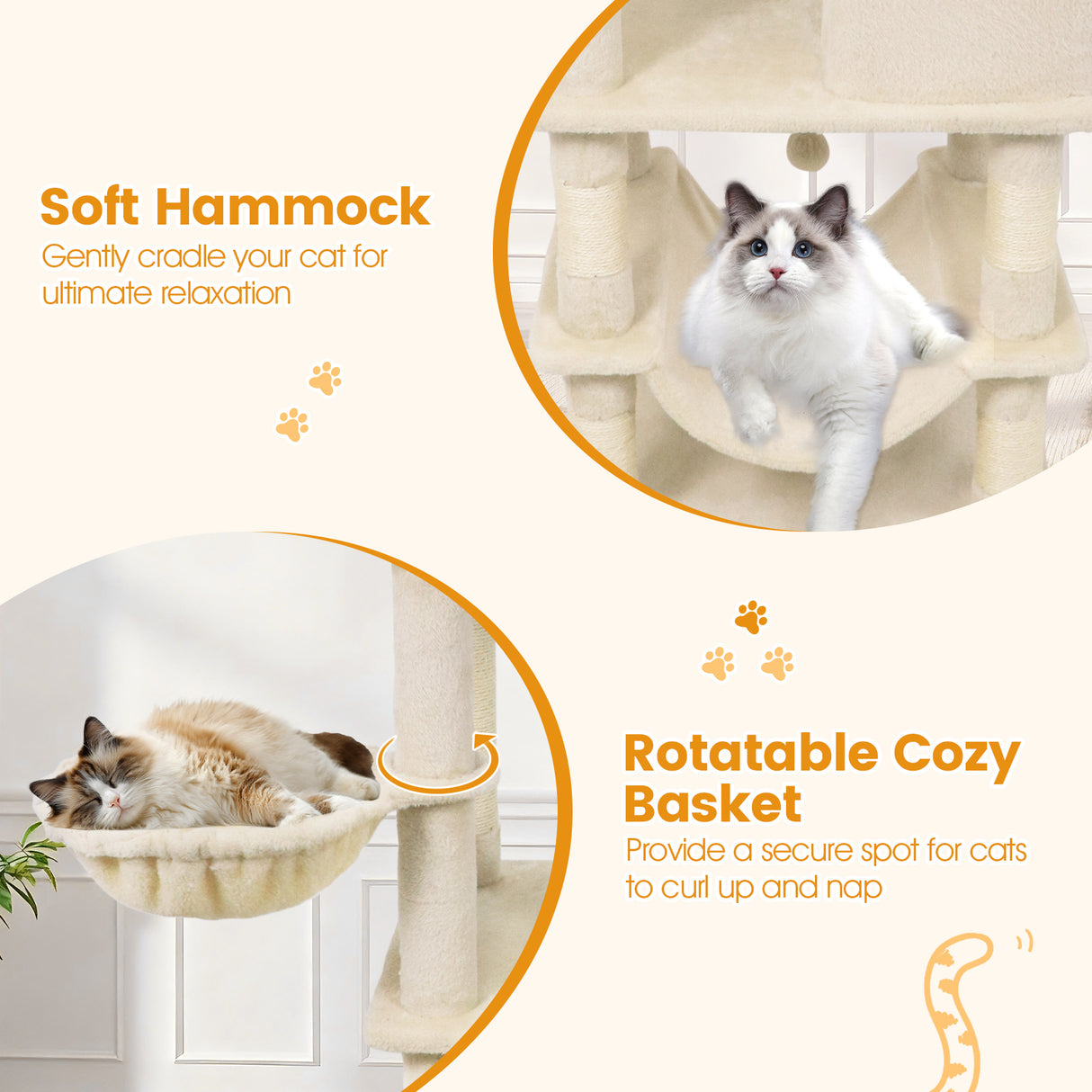66 Inch Tall Cat Tree Multi-Level Cat Tower with 2 Condos Sisal Scratching Posts-Beige