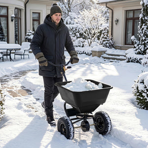 66 LBS Walk-Behind Broadcast Spreader with 13 Inch All-Terrain Tires-Black