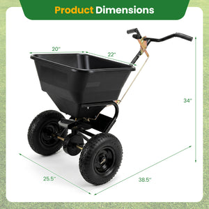 66 LBS Walk-Behind Broadcast Spreader with 13 Inch All-Terrain Tires-Black