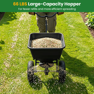 66 LBS Walk-Behind Broadcast Spreader with 13 Inch All-Terrain Tires-Black