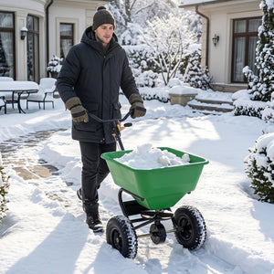 66 LBS Walk-Behind Broadcast Spreader with 13 Inch All-Terrain Tires-Green