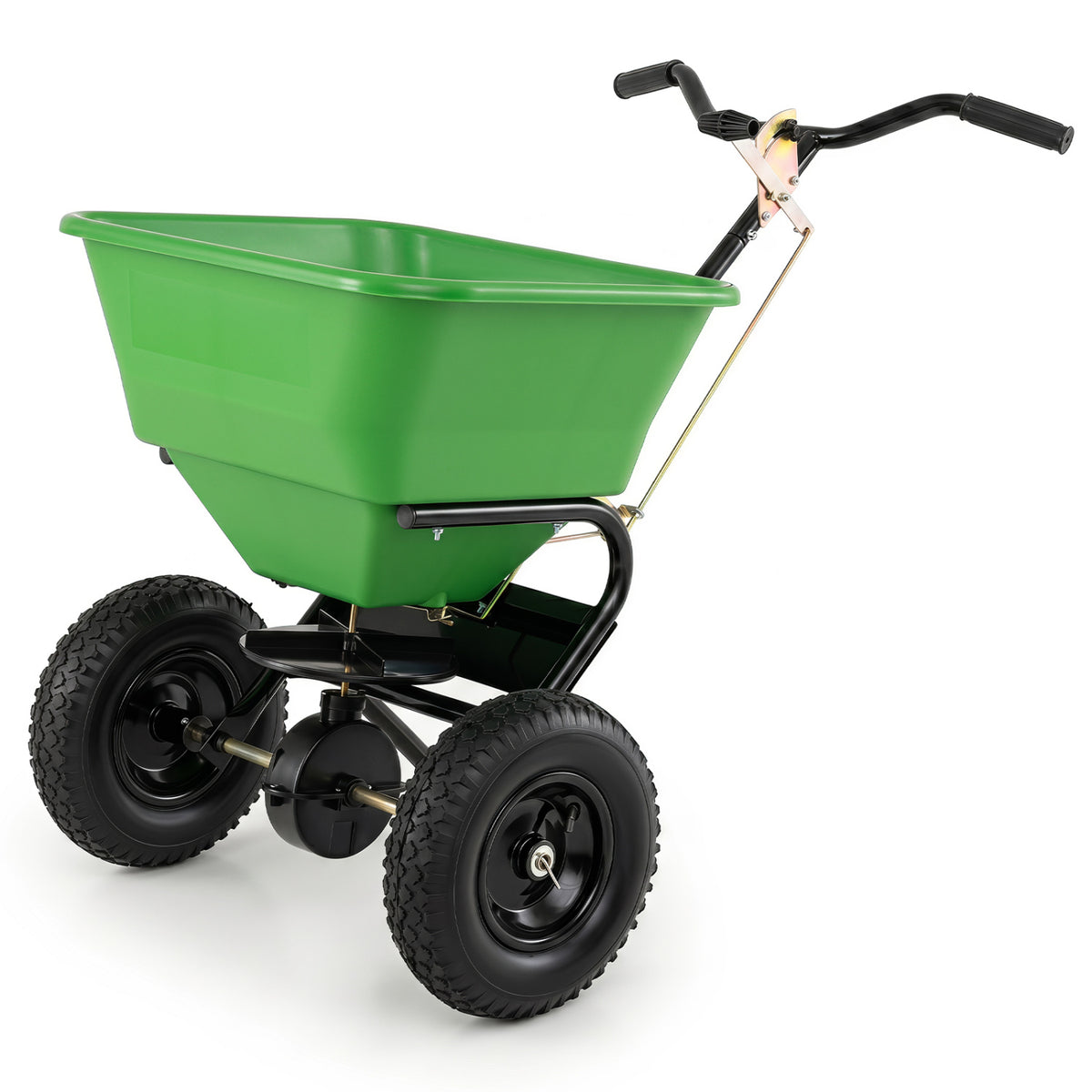 66 LBS Walk-Behind Broadcast Spreader with 13 Inch All-Terrain Tires-Green