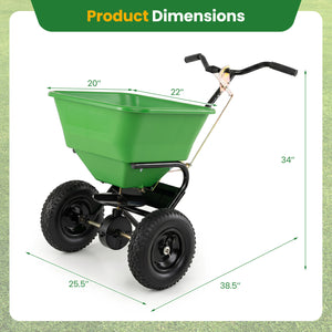 66 LBS Walk-Behind Broadcast Spreader with 13 Inch All-Terrain Tires-Green