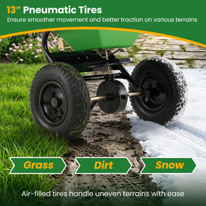 66 LBS Walk-Behind Broadcast Spreader with 13 Inch All-Terrain Tires-Green