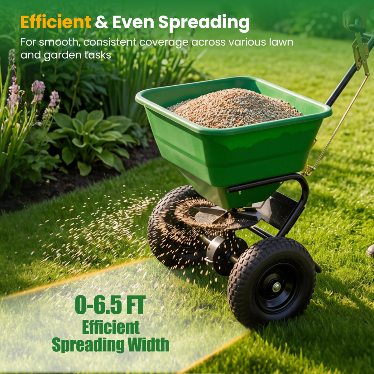 66 LBS Walk-Behind Broadcast Spreader with 13 Inch All-Terrain Tires-Green