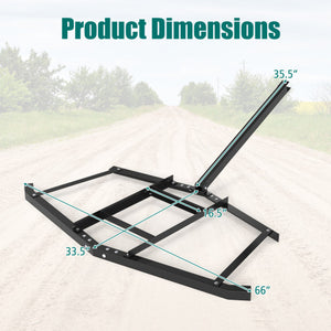 66" Wide Driveway Drag Tow Behind Landscape Leveling Rake with Reinforced Bars-Black