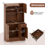 66 inch Pantry Cabinet with Charging Station and Microwave Stand-Brown