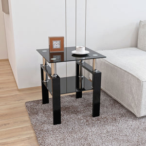 Modern Tempered Glass Tea Table, End Square Table For Living Room - Black by Couch.com