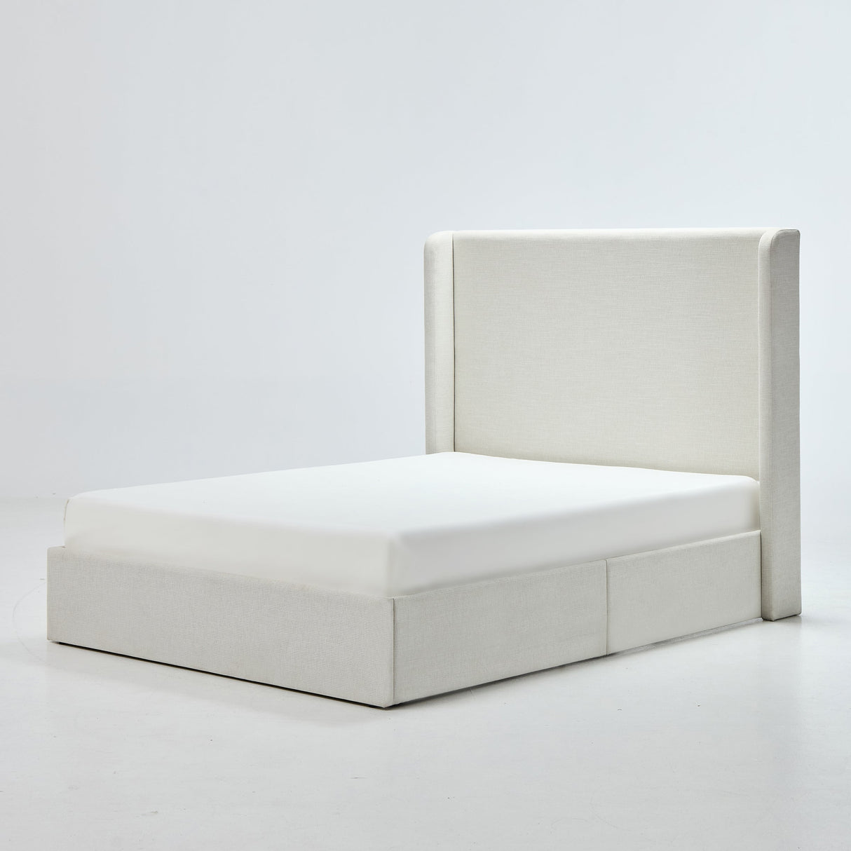 Caron Upholstered Wingback Bed with 52.3' High Headboard in Ivory Canvas Chenille