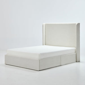 Caron Upholstered Wingback Bed with 52.3' High Headboard in Ivory Canvas Chenille