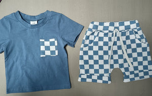 Baby's Casual Short-sleeved Plaid Shorts Suit