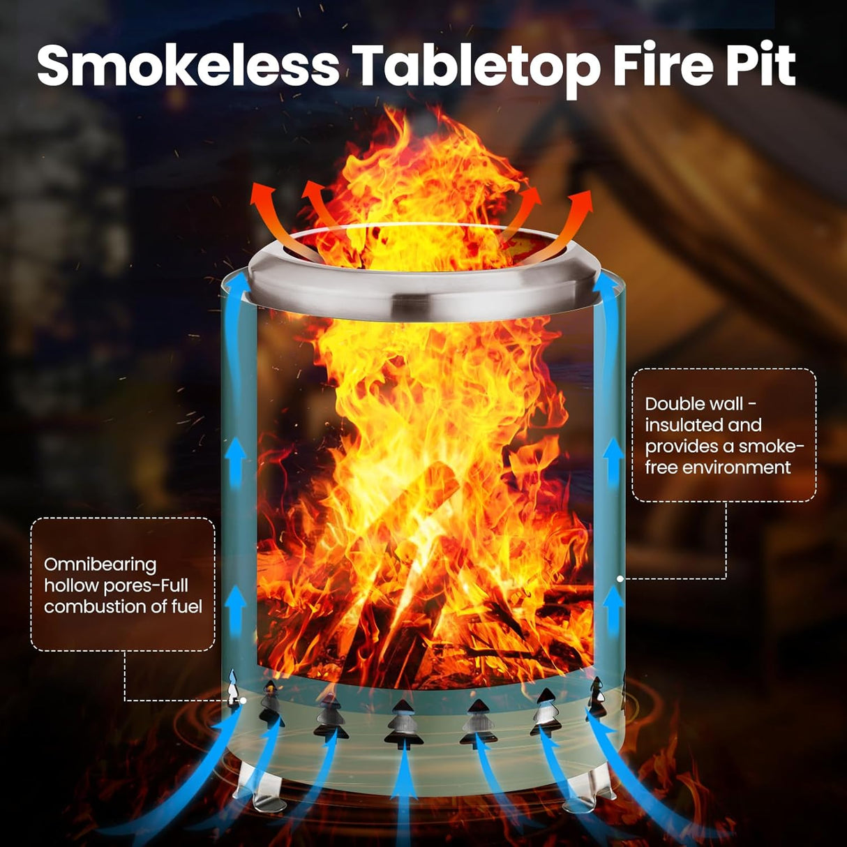 6.7" Portable Smokeless Tabletop Fire Pit, Low Smoke Burning Tabletop Fire Pit Fuel