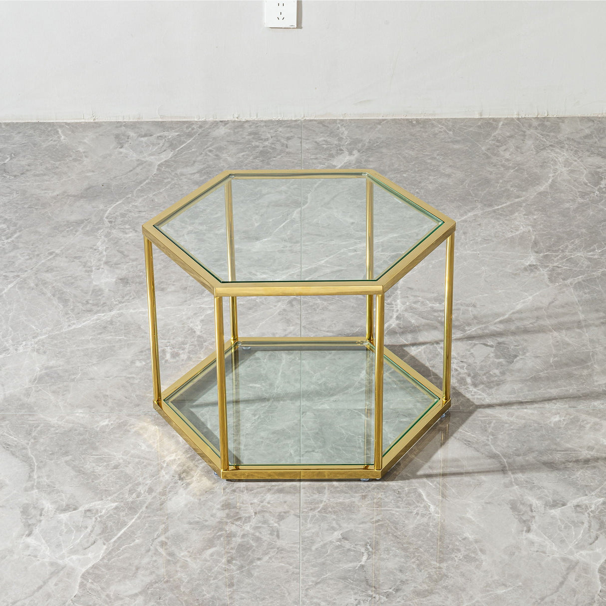 Modern Coffee Table With Double Layer Tempered Glass And Polygonal Design by Couch.com