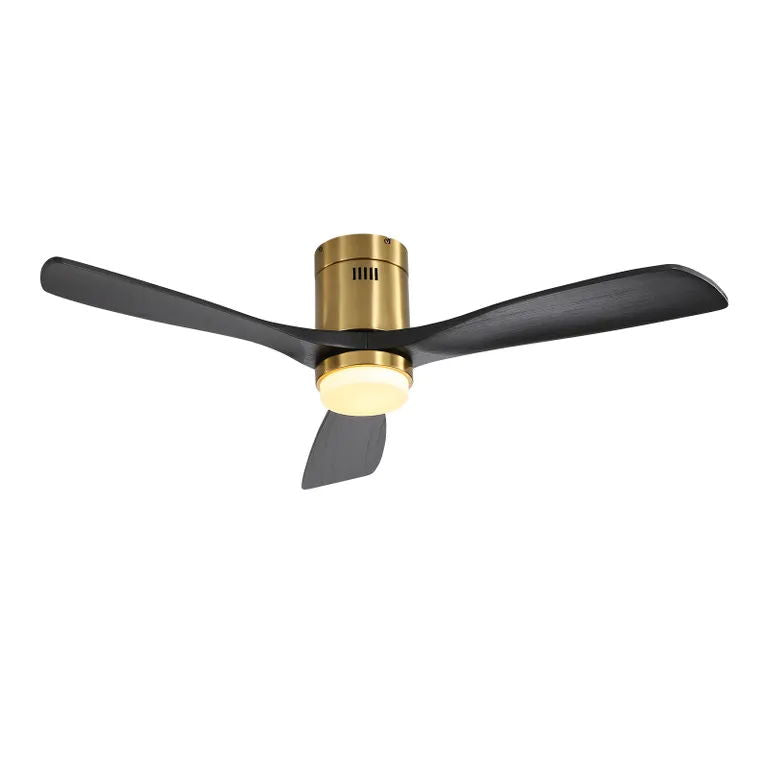Flush Mount Ceiling Fan With 3 Solid Wood Blades Remote Control Reversible DC Motor For Living Room - Gold by Couch.com