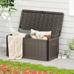 100 Gallon Large Deck Box with Lockable Lid for Patio-Brown