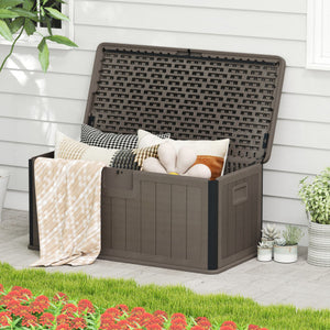 100 Gallon Large Deck Box with Lockable Lid for Patio-Brown