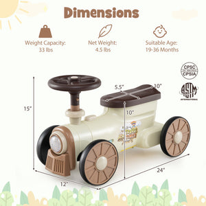 Ride on Toy with Steering Wheel and Train Whistle Sound Button-Beige
