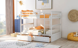 Full Over Full Bunk Bed With Drawers, Convertible Beds - White by Couch.com