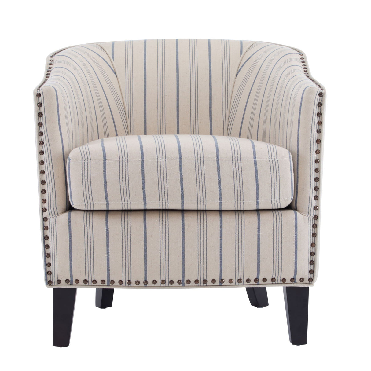 Transitional Upholstered Stripe Barrel Chair with Birch Wood Legs