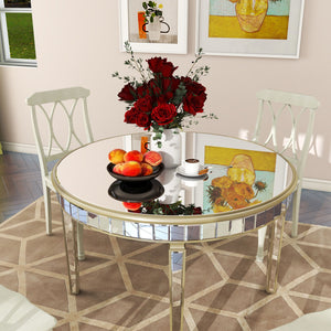 Round Glass Dining Table With Mirror Top - Silver by Couch.com