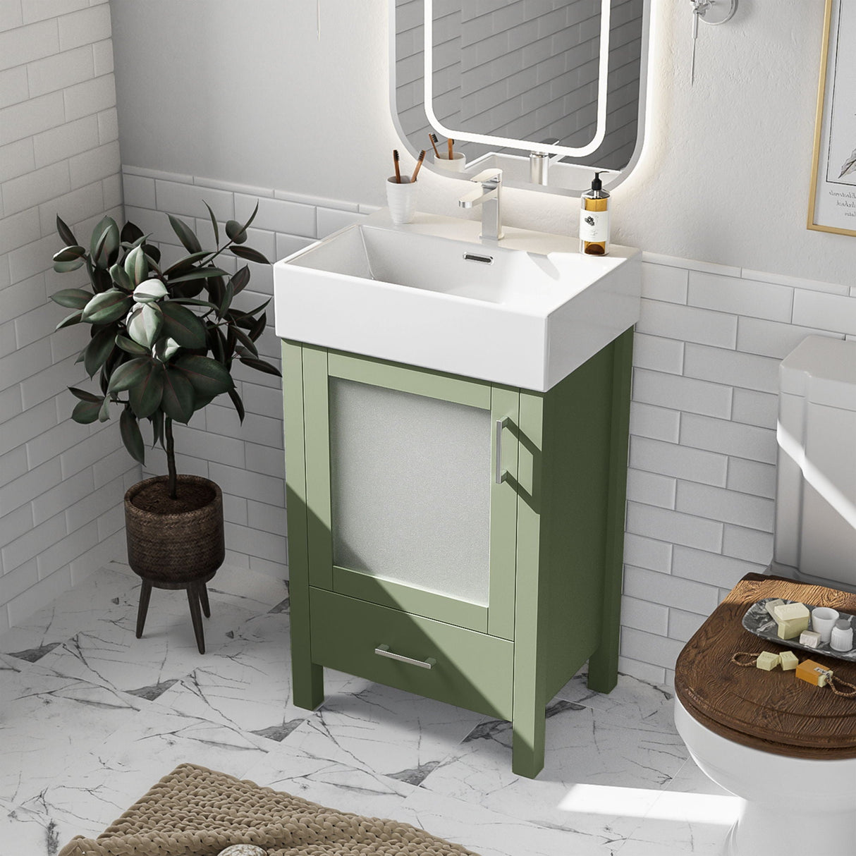 Bathroom Vanity With Ceramic Sink And Ample Storage, Ideal For Small Bathrooms by Couch.com