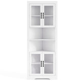 67 Inch Tall Corner Cabinet Triangular Buffet Cabinet with Tempered Glass Doors-White