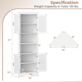 67 Inch Tall Corner Cabinet Triangular Buffet Cabinet with Tempered Glass Doors-White