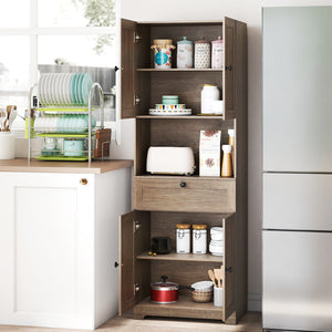 67.5 Inch Tall Modern Freestanding Floor Storage Cabinet with 4 Doors and 1 Drawer-Oak