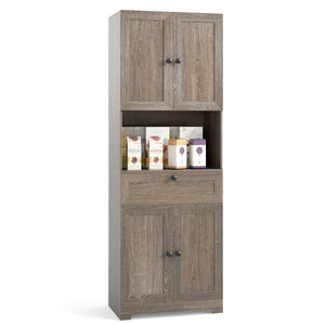 67.5 Inch Tall Modern Freestanding Floor Storage Cabinet with 4 Doors and 1 Drawer-Oak
