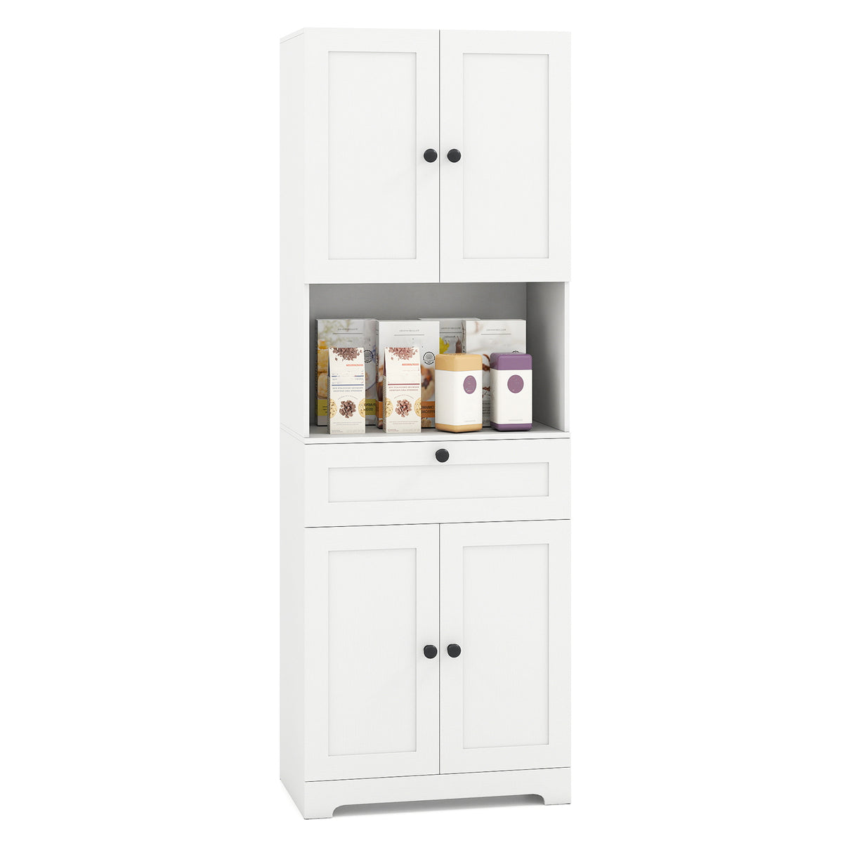 67.5 Inch Tall Modern Freestanding Floor Storage Cabinet with 4 Doors and 1 Drawer-White