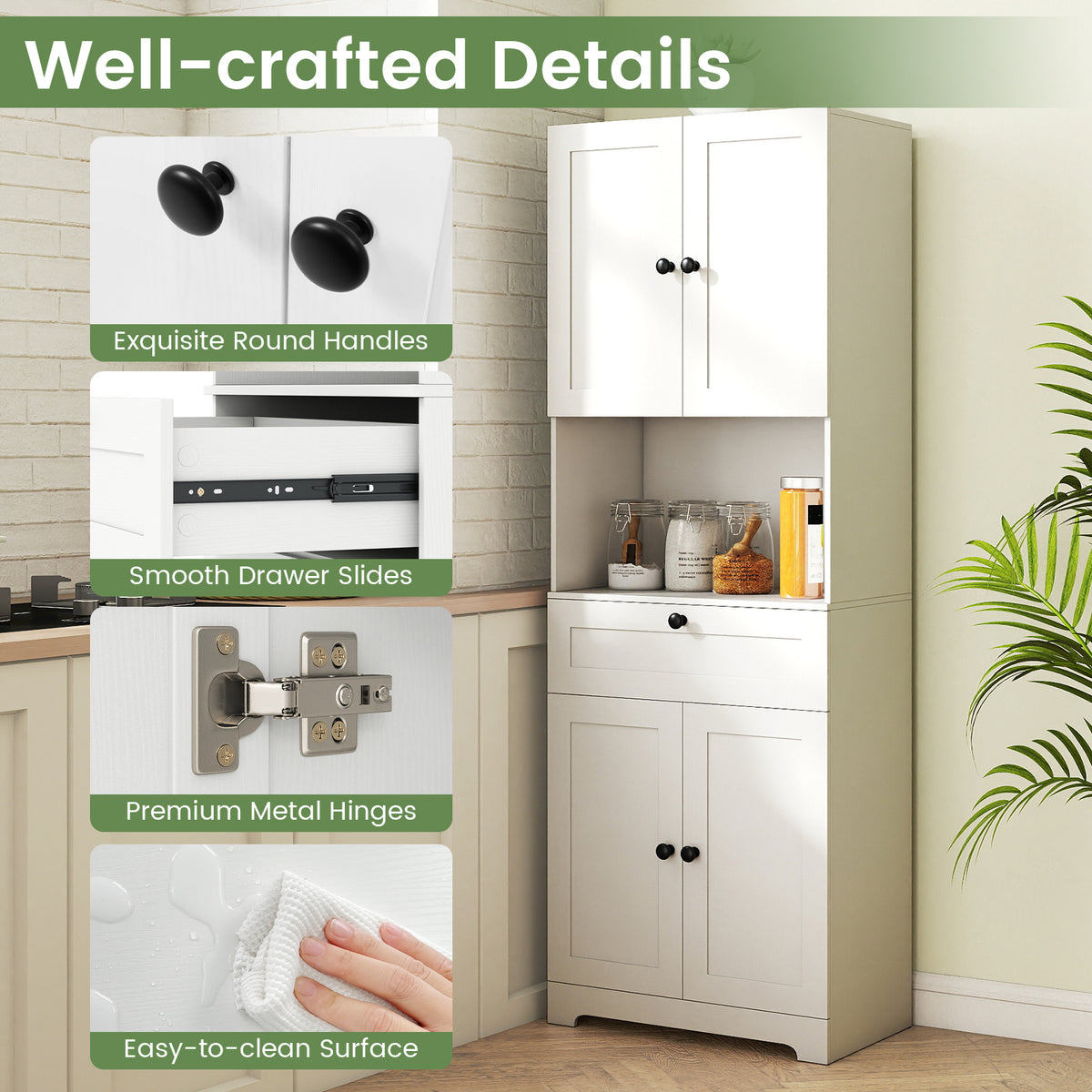 67.5 Inch Tall Modern Freestanding Floor Storage Cabinet with 4 Doors and 1 Drawer-White