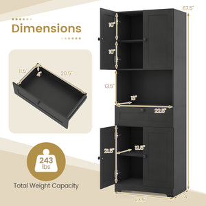 67.5 Inch Tall Modern Freestanding Floor Storage Cabinet with 4 Doors and 1 Drawer-Black