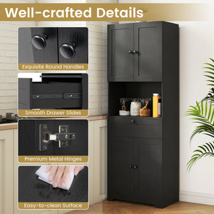 67.5 Inch Tall Modern Freestanding Floor Storage Cabinet with 4 Doors and 1 Drawer-Black