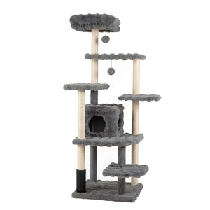 67 Inch Multi-level Cat Tree with Large Cat Condo and Padded Perch-Gray
