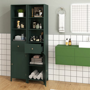 67 Inch Tall Bathroom Cabinet Narrow Floor Cabinet with Fluted Door-Green