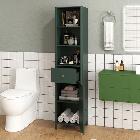 67 Inch Tall Bathroom Cabinet Narrow Floor Cabinet with Fluted Door-Green