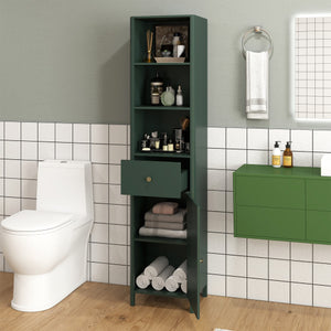 67 Inch Tall Bathroom Cabinet Narrow Floor Cabinet with Fluted Door-Green