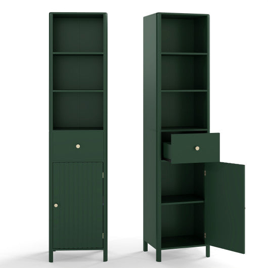 67 Inch Tall Bathroom Cabinet Narrow Floor Cabinet with Fluted Door-Green