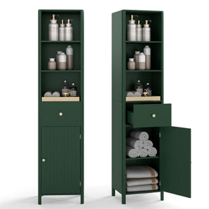 67 Inch Tall Bathroom Cabinet Narrow Floor Cabinet with Fluted Door-Green