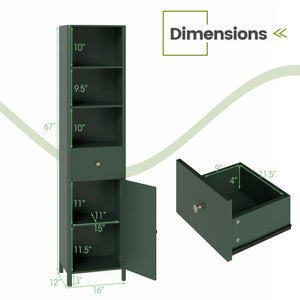 67 Inch Tall Bathroom Cabinet Narrow Floor Cabinet with Fluted Door-Green